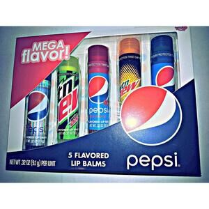 LARGE Lotta Luv PEPSI Mega Flavor 5 piece Flavored Lip balms Mountain Dew Huge